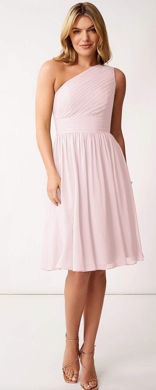 Azazie Katrina One Shoulder Bridesmaid Dress Womens Size 2 Blushing Pink New